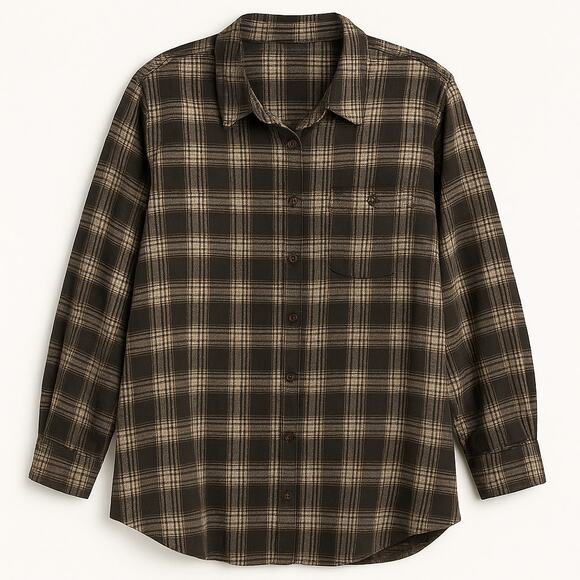 Lane Bryant 2XL Plaid Button-Down Shirt Black Tan Flannel Soft Casual Top - Picture 2 of 6